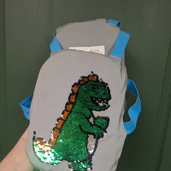 Dinosaur Sequin Kids Backpack - Gray and Green - Picture 2 of 9